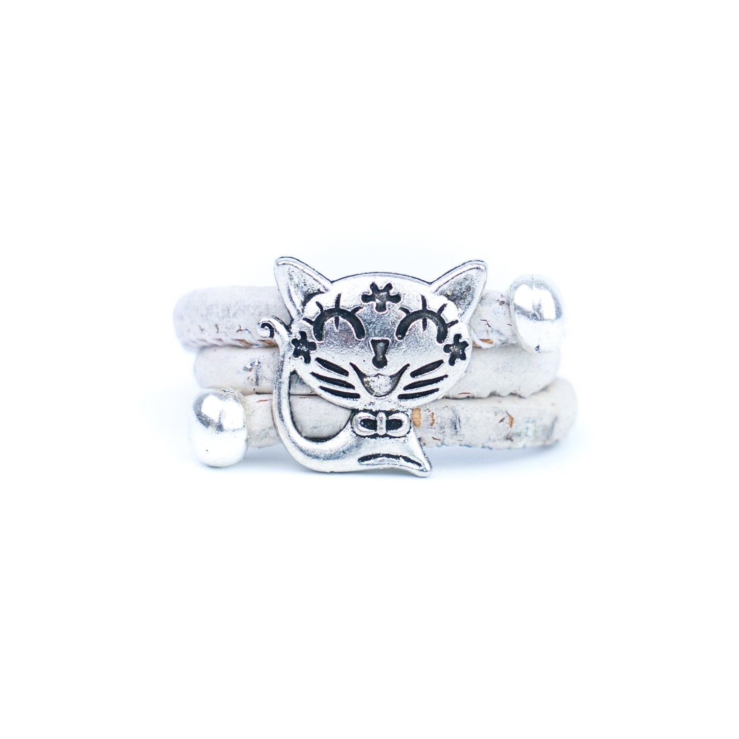 Cute Cat Cork Wrap Ring – Adjustable Portuguese Cork Ring with Alloy Charm RW-023-MIX-10
