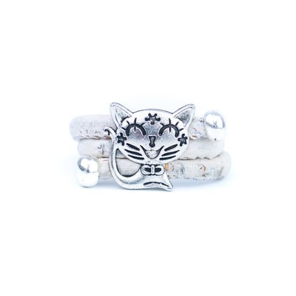 Cute Cat Cork Wrap Ring – Adjustable Portuguese Cork Ring with Alloy Charm RW-023-MIX-10
