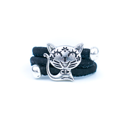 Cute Cat Cork Wrap Ring – Adjustable Portuguese Cork Ring with Alloy Charm RW-023-MIX-10