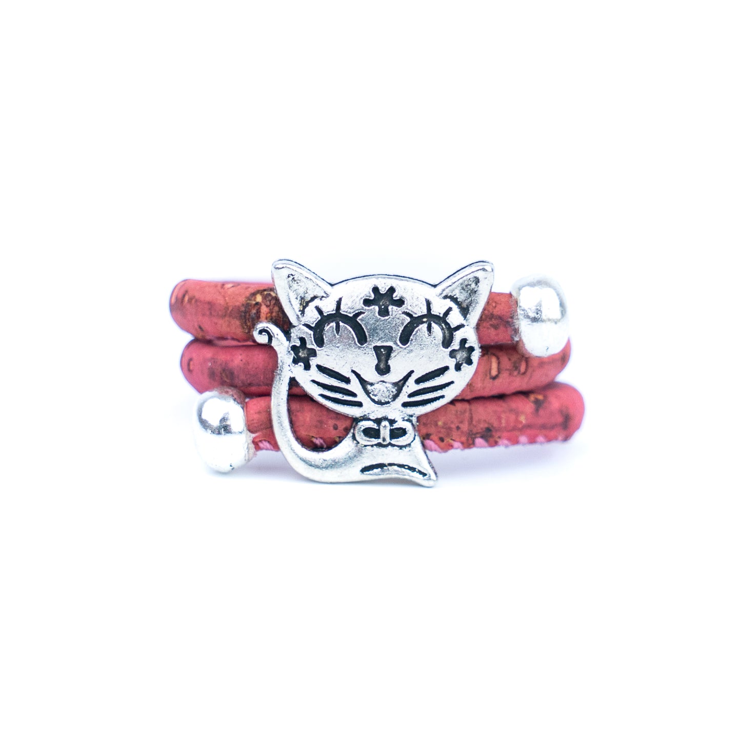 Cute Cat Cork Wrap Ring – Adjustable Portuguese Cork Ring with Alloy Charm RW-023-MIX-10