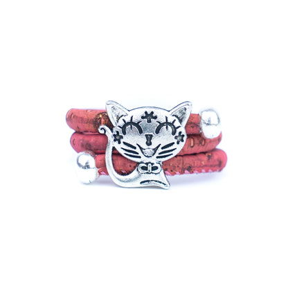 Cute Cat Cork Wrap Ring – Adjustable Portuguese Cork Ring with Alloy Charm RW-023-MIX-10