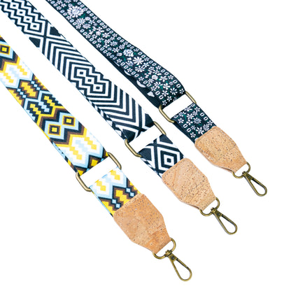 Cork Crossbody Sling Bag with Gold Accents and Patterned Strap BAGP-400