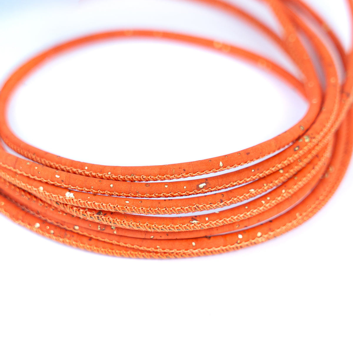 3mm Round Cork Cord - Orange with Gold Flecks - COR-669 (10 Meters)