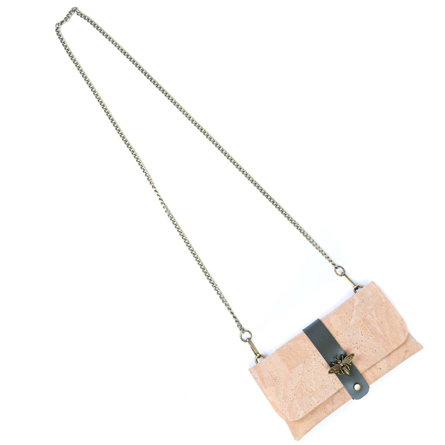 Natural Cork Crossbody Wallet with Chain Strap & Bee Charm BAG-2372