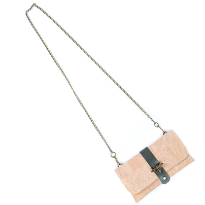 Natural Cork Crossbody Wallet with Chain Strap & Bee Charm BAG-2372