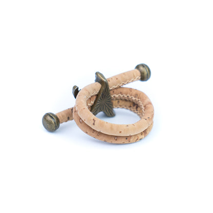 Handcrafted women's ring with natural cork cord and bronze starfish alloy hardware  RW-042-MIX-10