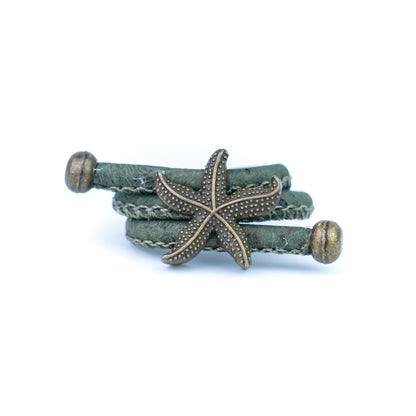 Handcrafted women's ring with natural cork cord and bronze starfish alloy hardware  RW-042-MIX-10