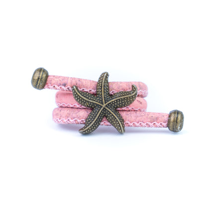 Handcrafted women's ring with natural cork cord and bronze starfish alloy hardware  RW-042-MIX-10