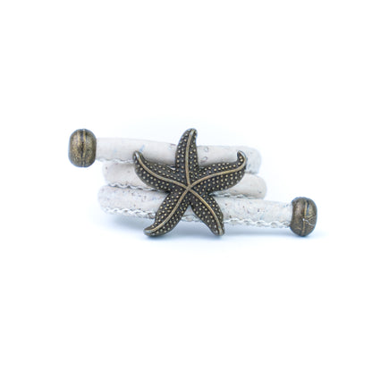 Handcrafted women's ring with natural cork cord and bronze starfish alloy hardware  RW-042-MIX-10