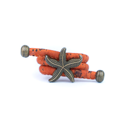 Handcrafted women's ring with natural cork cord and bronze starfish alloy hardware  RW-042-MIX-10