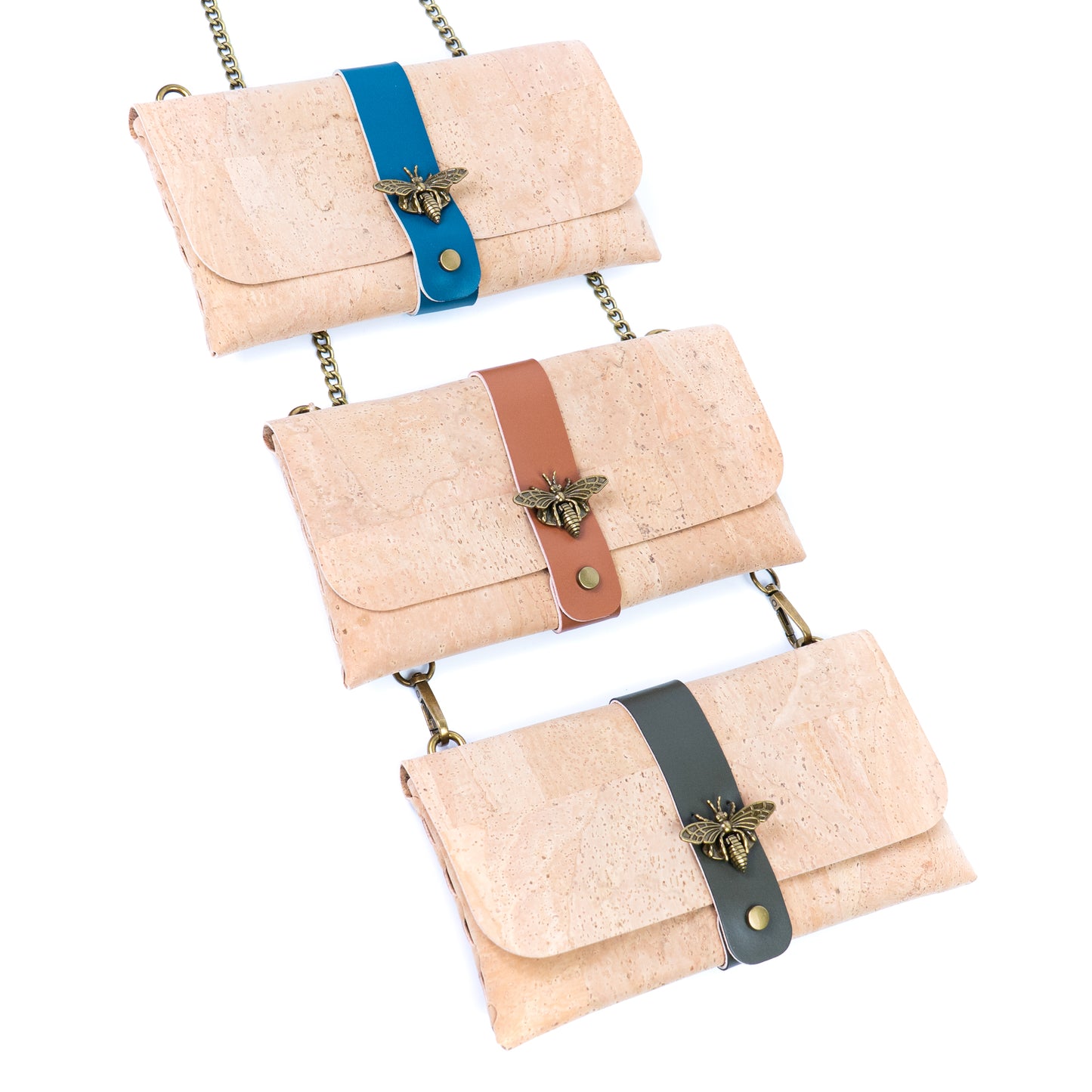 Natural Cork Crossbody Wallet with Chain Strap & Bee Charm BAG-2372
