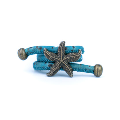 Handcrafted women's ring with natural cork cord and bronze starfish alloy hardware  RW-042-MIX-10