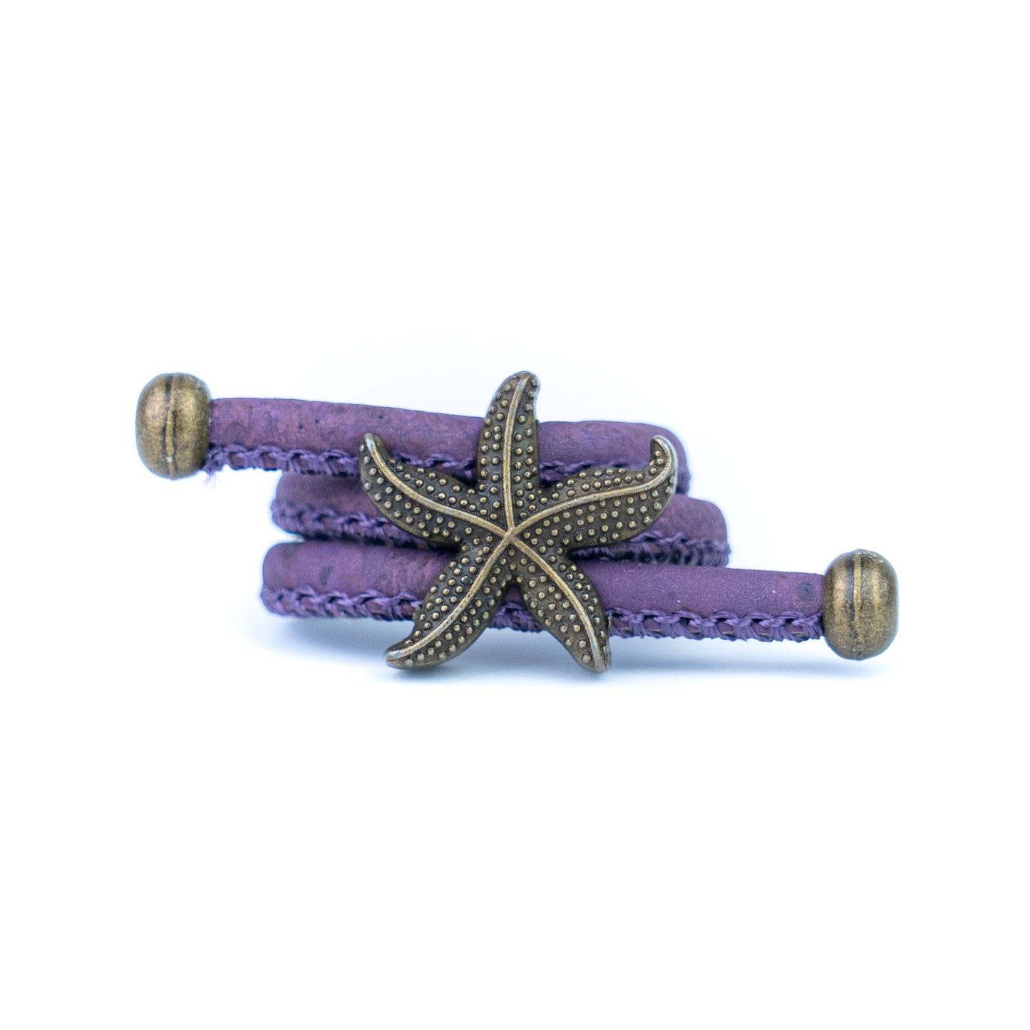 Handcrafted women's ring with natural cork cord and bronze starfish alloy hardware  RW-042-MIX-10