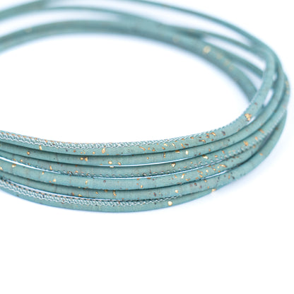 3mm Round Cork Cord - Light Blue with Gold Flecks - COR-673 (10 Meters)