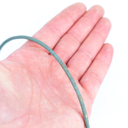 3mm Round Cork Cord - Light Blue with Gold Flecks - COR-673 (10 Meters)