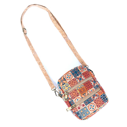 12 UNITS - Mixed Cork Crossbody Bags With Double Front Zippers BAGD-618-MIX-12