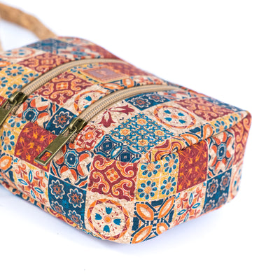 12 UNITS - Mixed Cork Crossbody Bags With Double Front Zippers BAGD-618-MIX-12