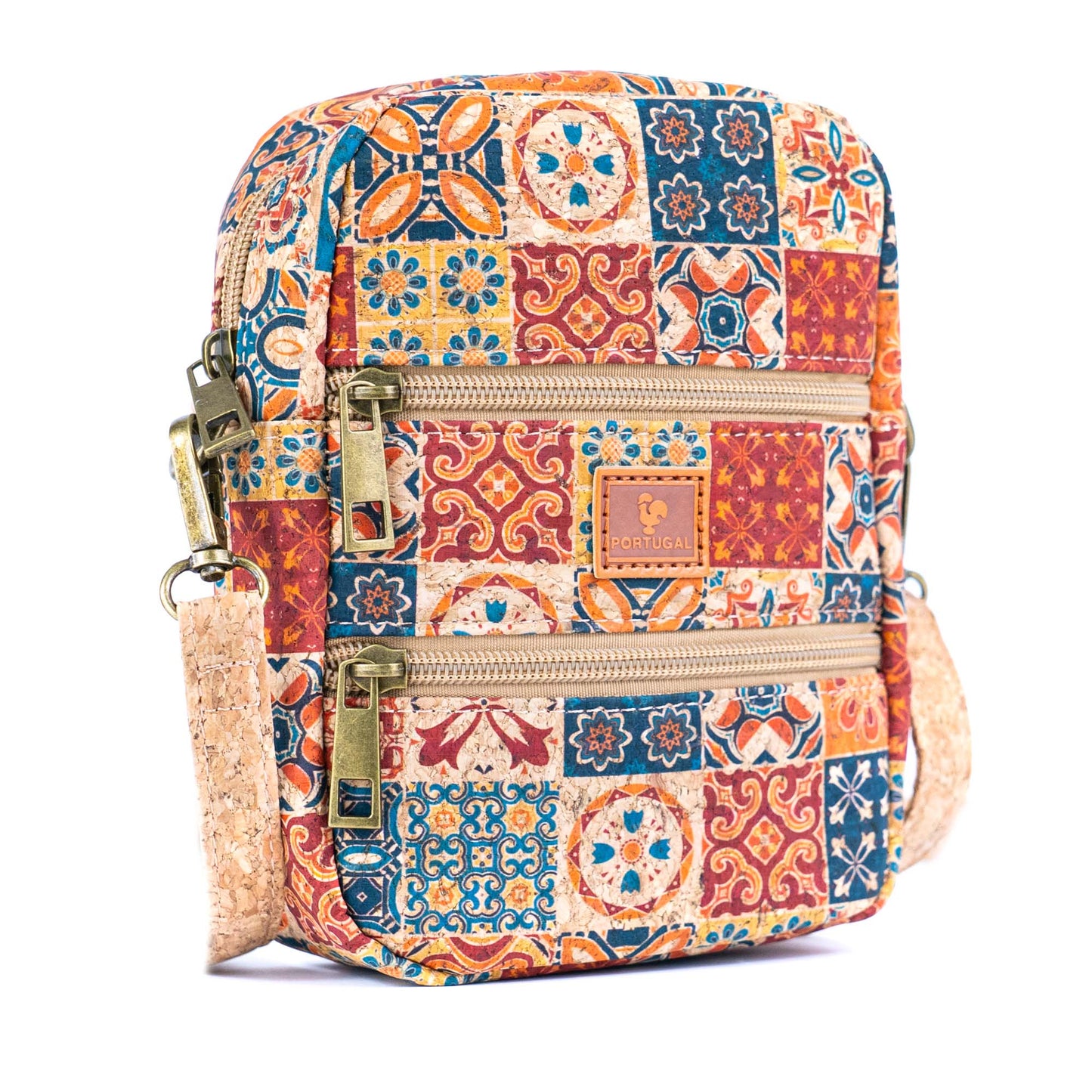 12 UNITS - Mixed Cork Crossbody Bags With Double Front Zippers BAGD-618-MIX-12