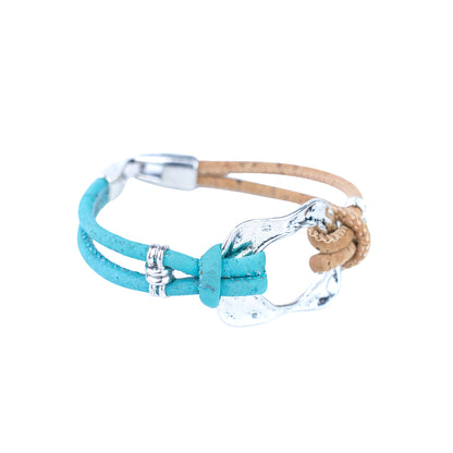 5pcs-Pack Cork Bracelet Set with Metal Ring – Natural Two-Tone Design Unisex Natural Style BR-448-MIX-5