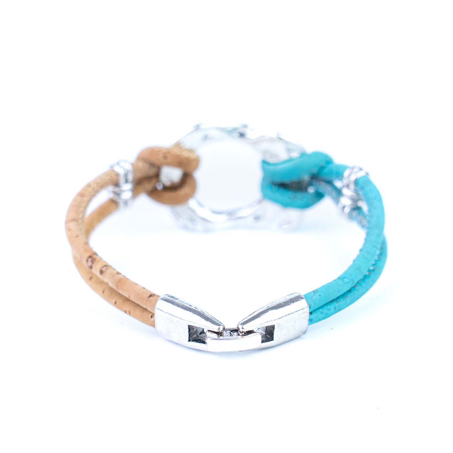 5pcs-Pack Cork Bracelet Set with Metal Ring – Natural Two-Tone Design Unisex Natural Style BR-448-MIX-5