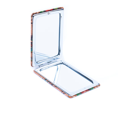 Eco-Friendly Cork Compact Mirror with Peacock Illustration L-1177-12