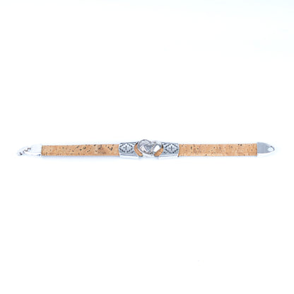 5pcs-Pack Cork Bracelet Set with Heart Charm – Unisex Natural Style BR-442-MIX-5