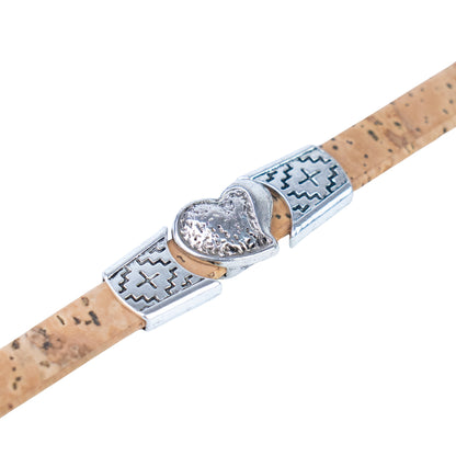 5pcs-Pack Cork Bracelet Set with Heart Charm – Unisex Natural Style BR-442-MIX-5