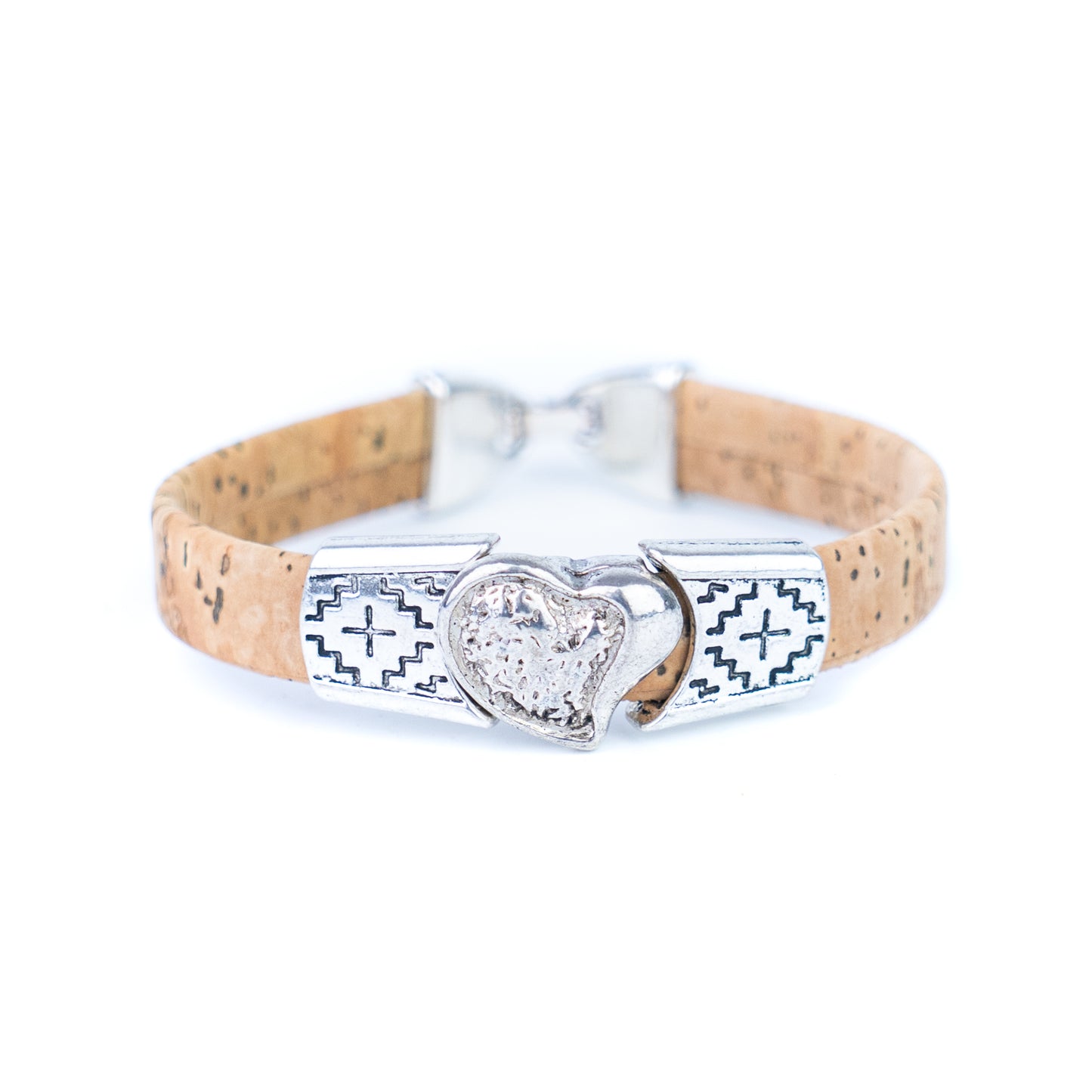 5pcs-Pack Cork Bracelet Set with Heart Charm – Unisex Natural Style BR-442-MIX-5