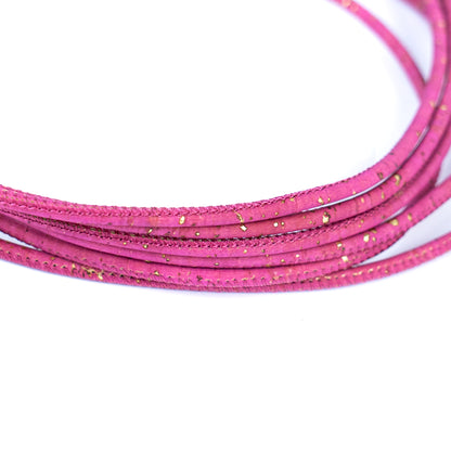 3mm Round Cork Cord - Fuchsia with Gold Flecks - COR-674 (10 Meters)