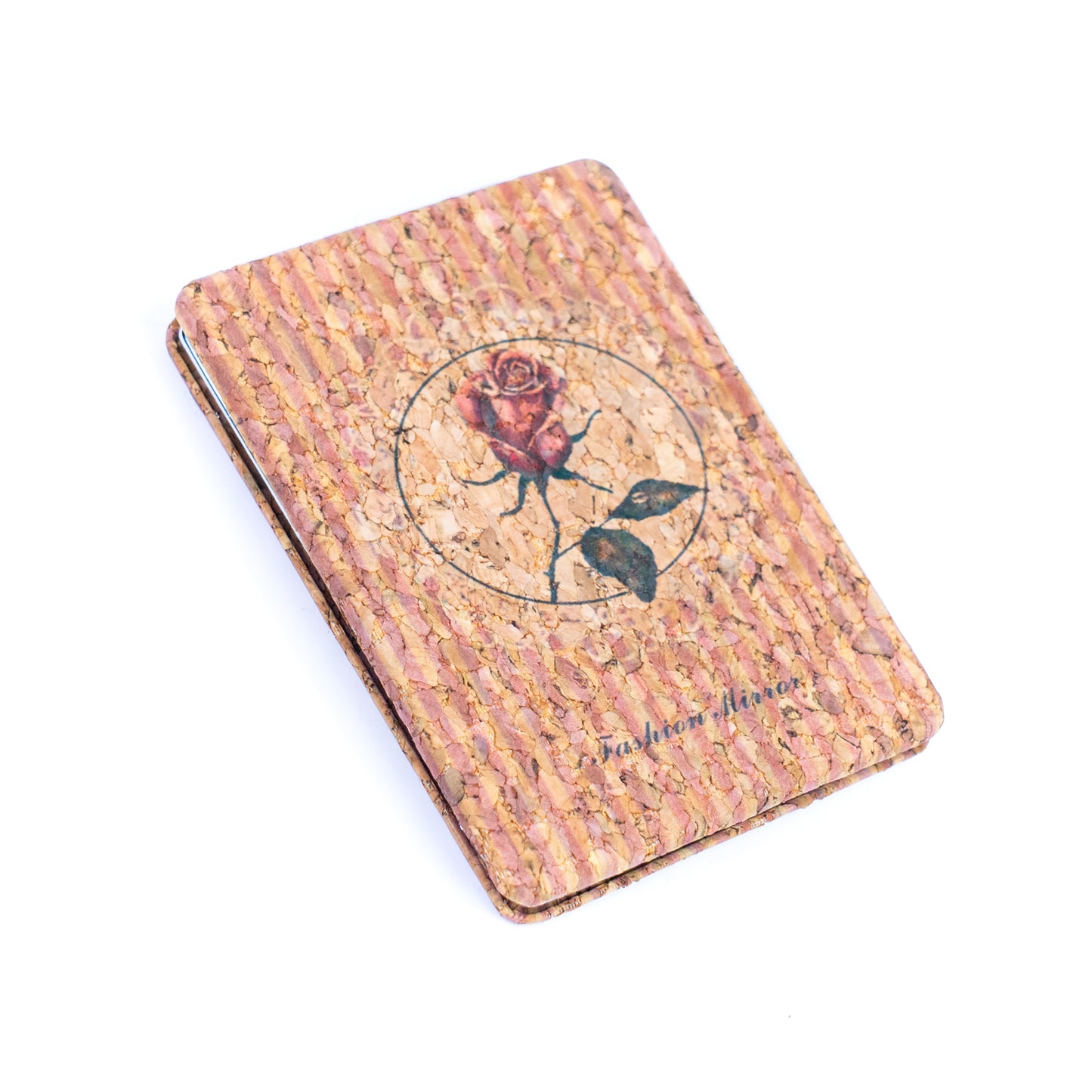 Eco-Friendly Cork Compact Mirror with Vintage Floral Print (12-Pack) L-1175-12