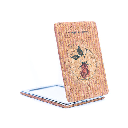Eco-Friendly Cork Compact Mirror with Vintage Floral Print (12-Pack) L-1175-12