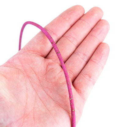 3mm Round Cork Cord - Fuchsia with Gold Flecks - COR-674 (10 Meters)