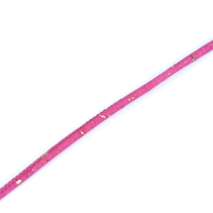 3mm Round Cork Cord - Fuchsia with Gold Flecks - COR-674 (10 Meters)
