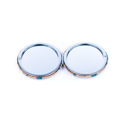 Round Natural Cork Compact Mirror – Floral Design L-1178-12