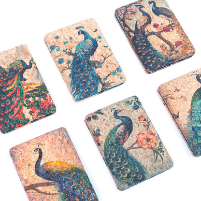 Eco-Friendly Cork Compact Mirror with Peacock Illustration L-1177-12