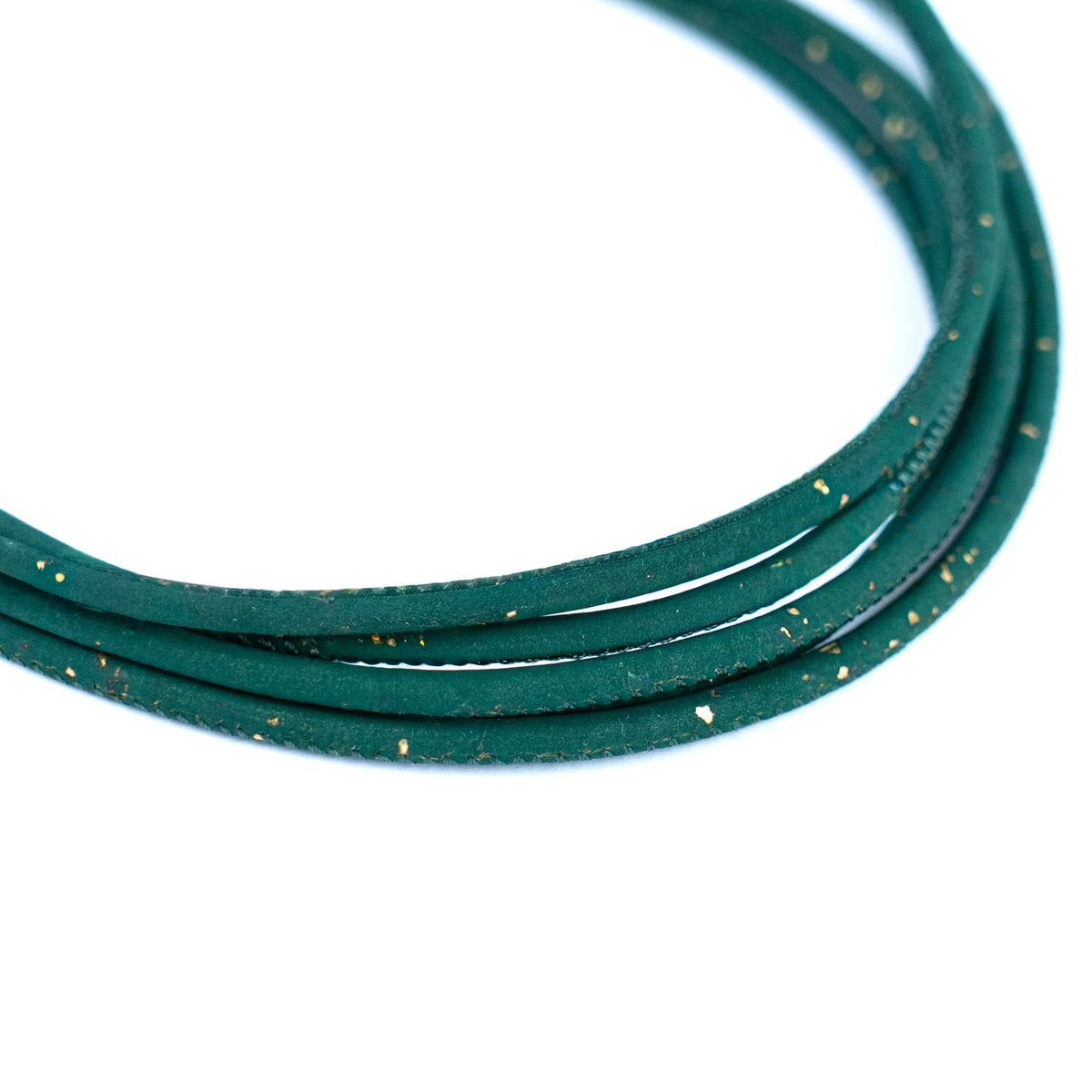 3mm Round Cork Cord - Dark Green with Gold Flecks - COR-667 (10 Meters)
