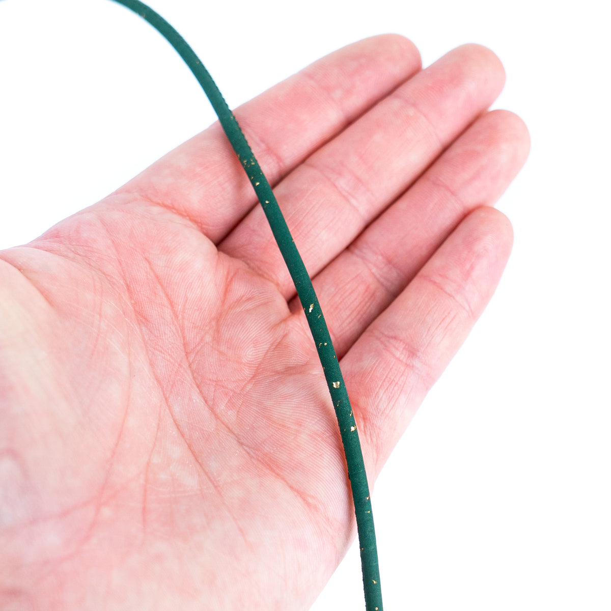 3mm Round Cork Cord - Dark Green with Gold Flecks - COR-667 (10 Meters)