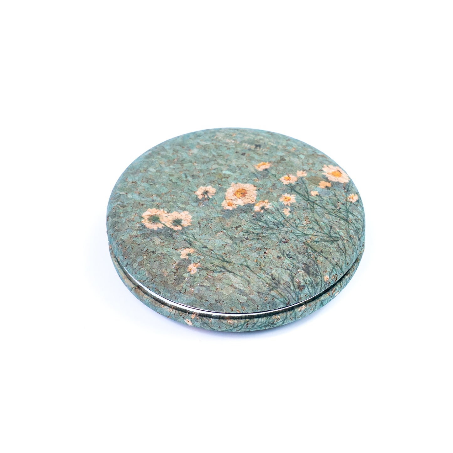 Round Natural Cork Compact Mirror – Floral Design L-1178-12
