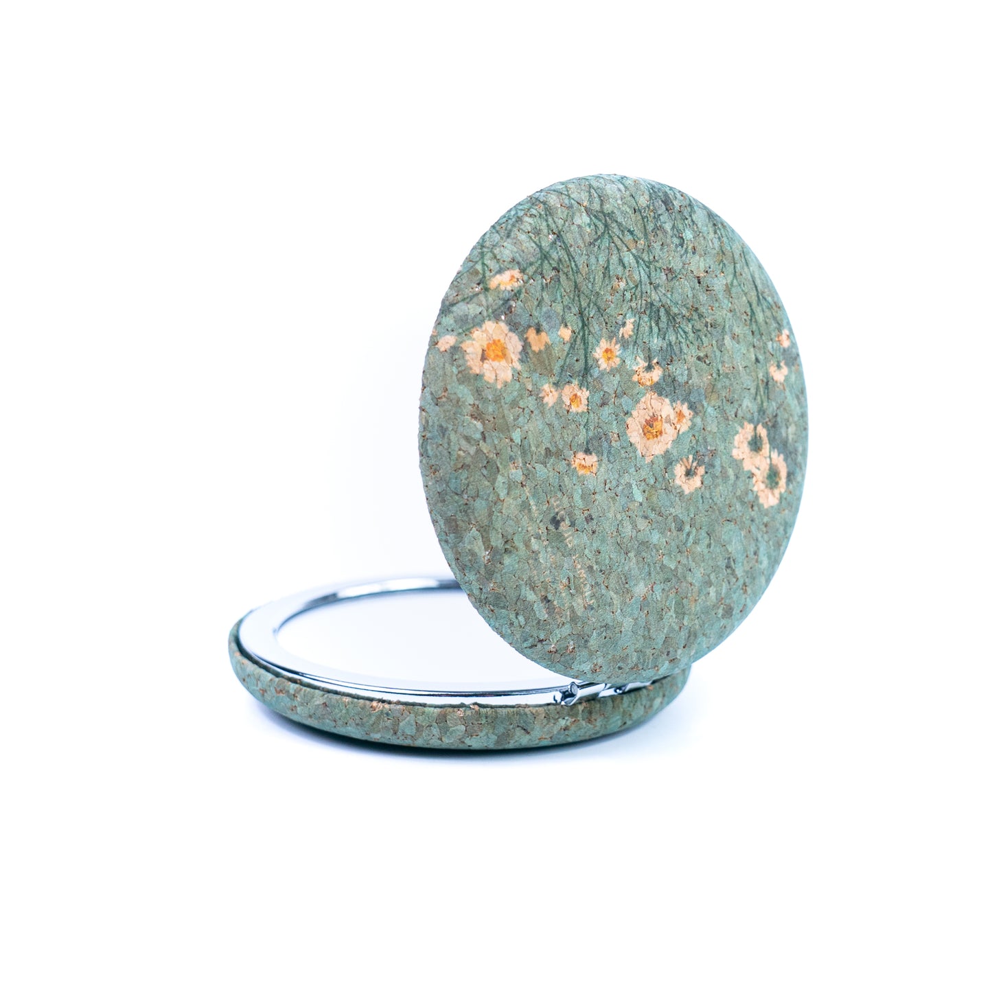 Round Natural Cork Compact Mirror – Floral Design L-1178-12
