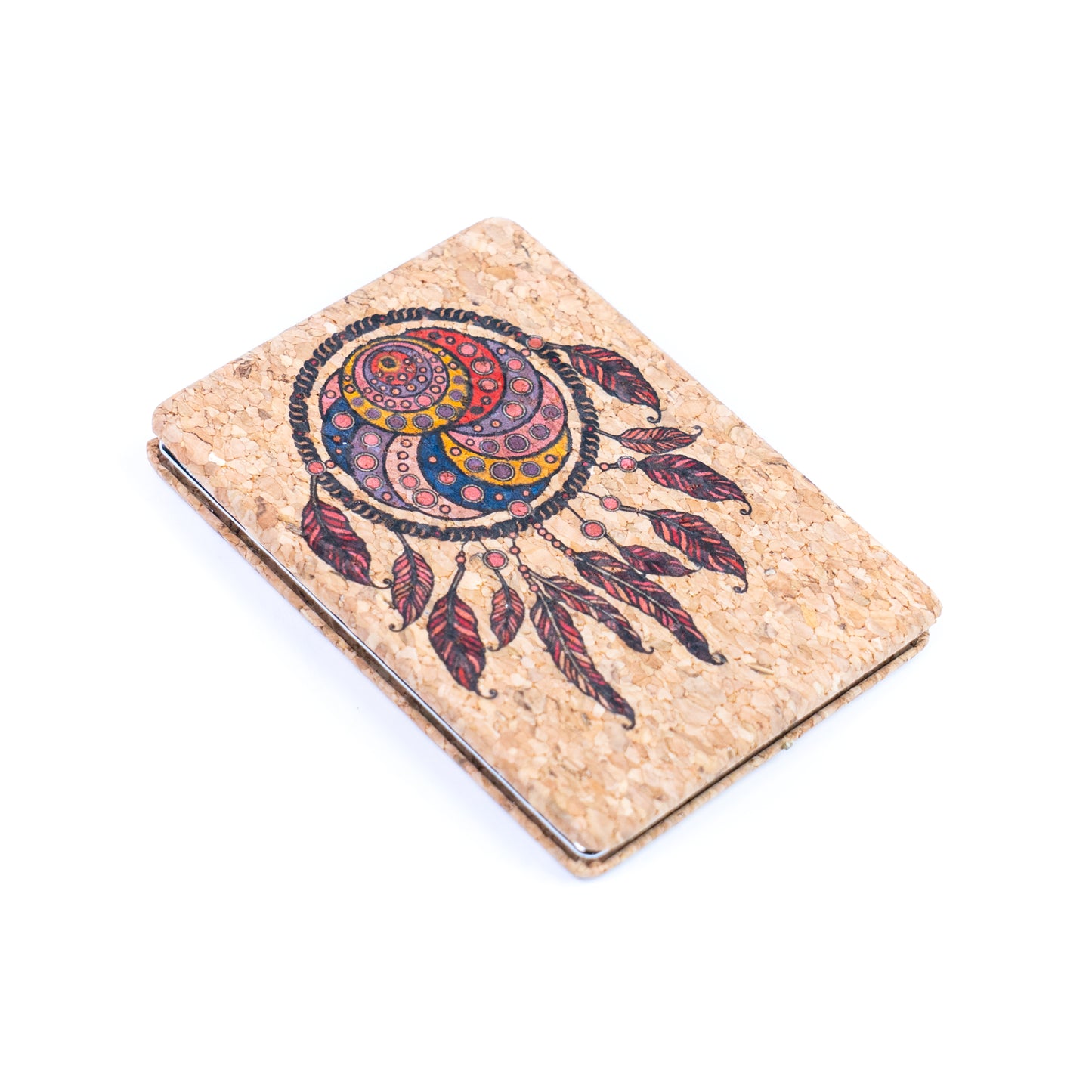 Eco-Friendly Cork Compact Mirror with Dreamcatcher Artwork L-1179-12