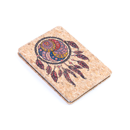 Eco-Friendly Cork Compact Mirror with Dreamcatcher Artwork L-1179-12