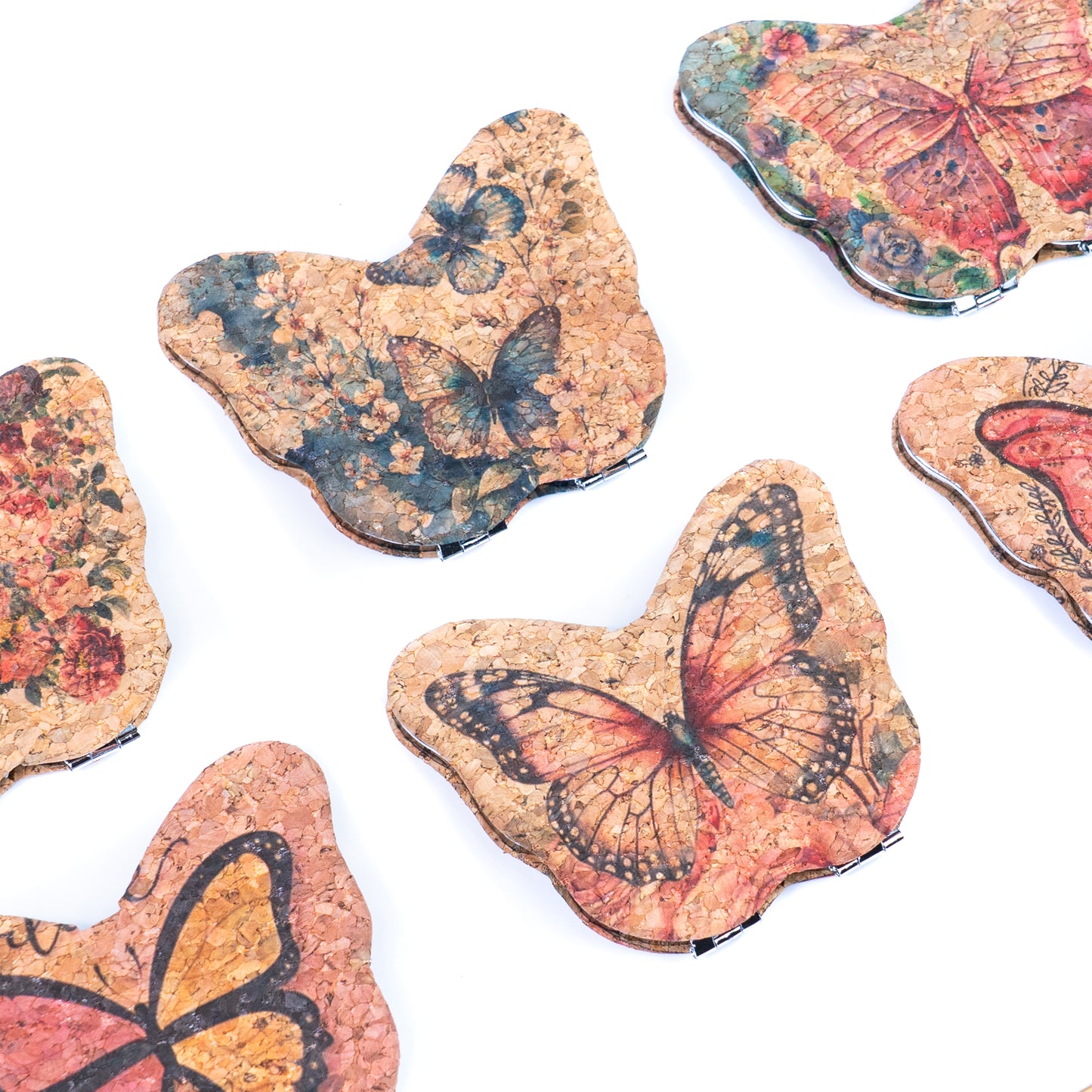 Butterfly-Shaped Natural Cork Compact Mirror L-1180-12