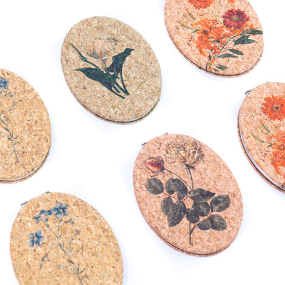 Cork Floral Compact Mirror – Oval Double-Sided Pocket Mirror L-1181-12