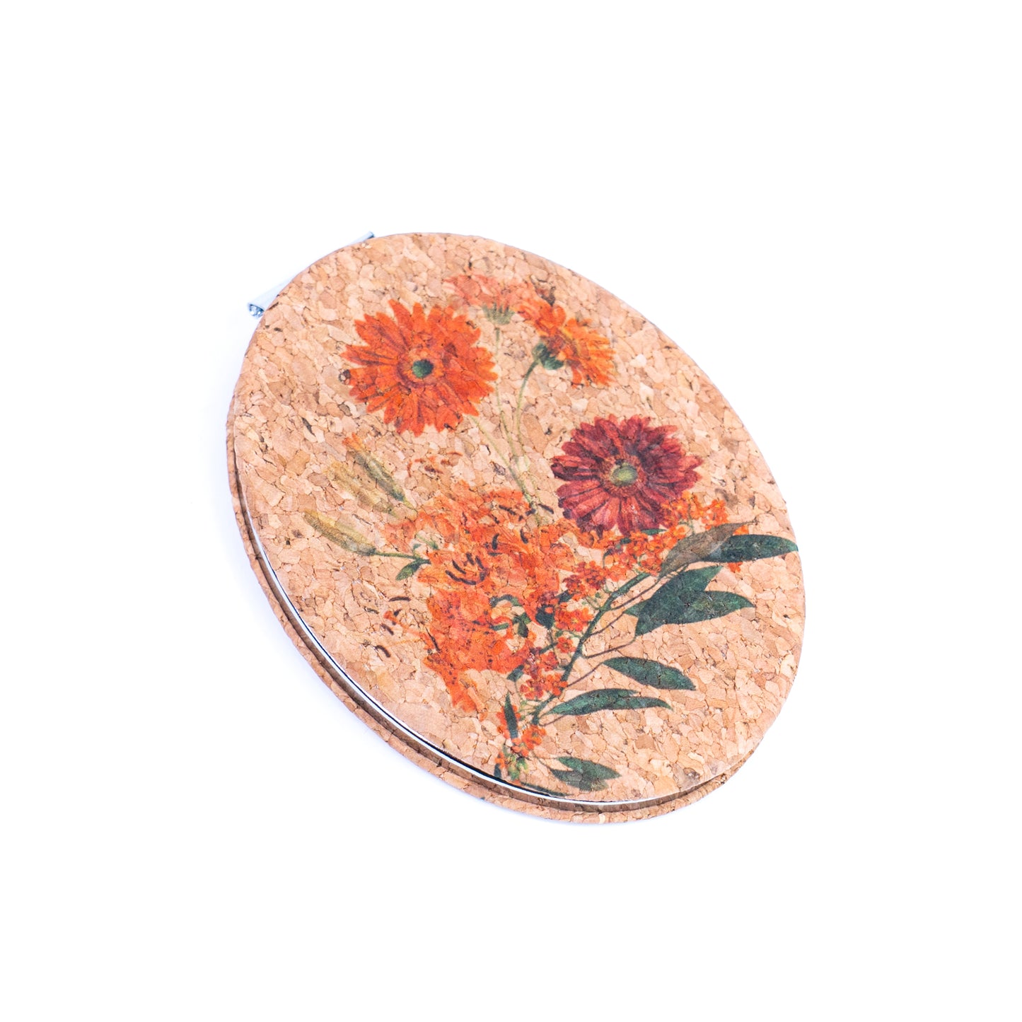 Cork Floral Compact Mirror – Oval Double-Sided Pocket Mirror L-1181-12