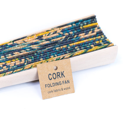 10units-Cork Antique Wooden Folding Hand Fan  L-1182