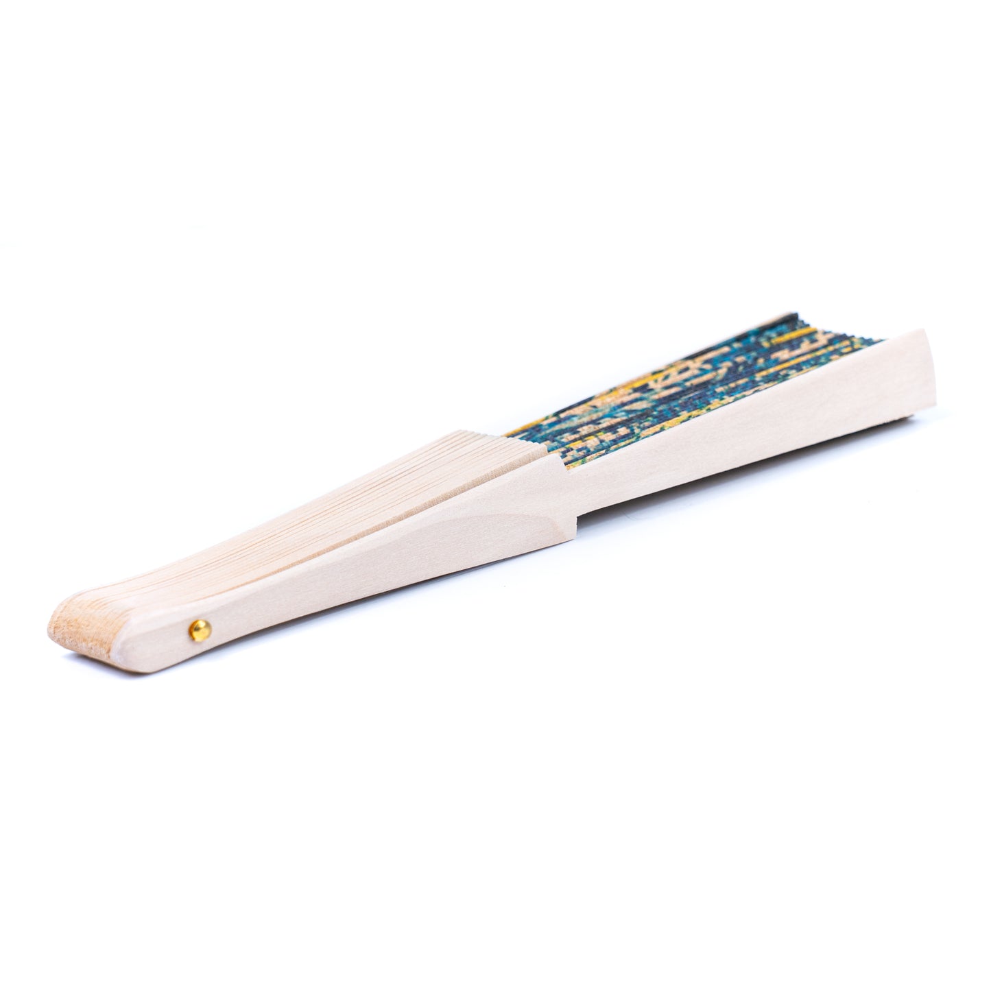 10units-Cork Antique Wooden Folding Hand Fan  L-1182