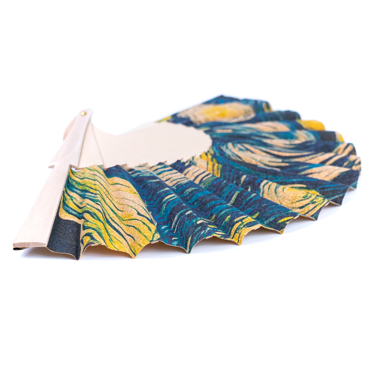 10units-Cork Antique Wooden Folding Hand Fan  L-1182