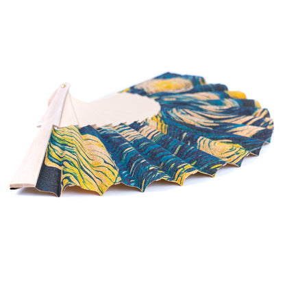 10units-Cork Antique Wooden Folding Hand Fan  L-1182