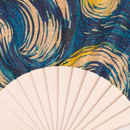 10units-Cork Antique Wooden Folding Hand Fan  L-1182