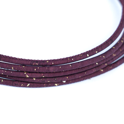 3mm Round Cork Cord - Deep Purple with Gold Flecks - COR-671 (10 Meters)